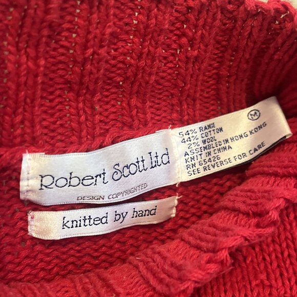 Robert Scott Turtleneck Sweater SZ Medium Red Christmas Wreath Hand Knit Vintage - Picture 7 of 10